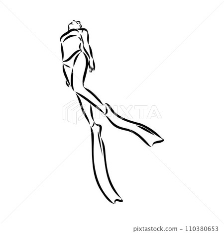 Sketch silhouette scuba divers on white background. 110380653