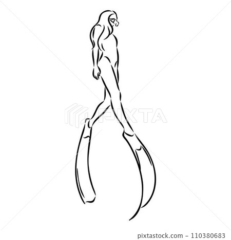 Sketch silhouette scuba divers on white background. Sketch silhouette scuba divers on white background. 110380683