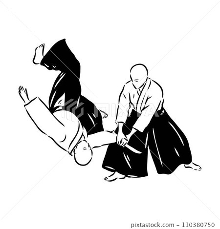 Aikido combat between athletes, stylized vector illustration Aikido combat between athletes, stylized vector illustration 110380750