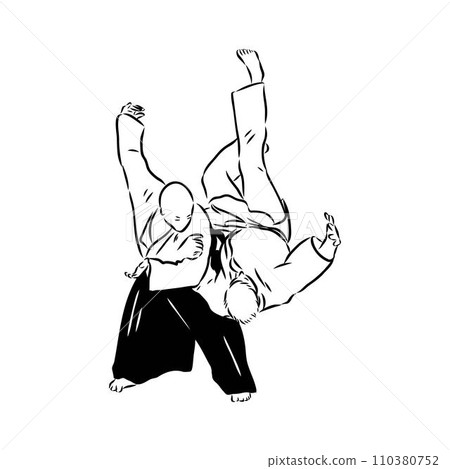 Aikido combat between athletes, stylized vector illustration Aikido combat between athletes, stylized vector illustration 110380752