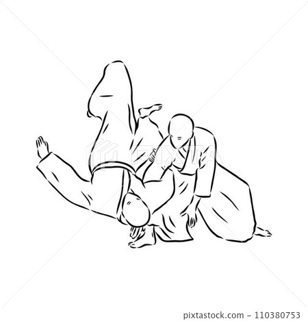 Aikido combat between athletes, stylized vector illustration Aikido combat between athletes, stylized vector illustration 110380753