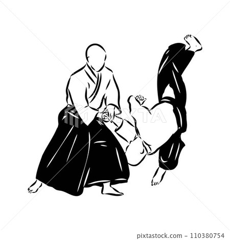 Aikido combat between athletes, stylized vector illustration 110380754