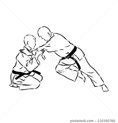 Aikido combat between athletes, stylized vector illustration Aikido combat between athletes, stylized vector illustration 110380760
