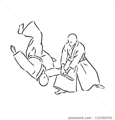 Aikido combat between athletes, stylized vector illustration Aikido combat between athletes, stylized vector illustration 110380762
