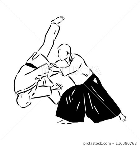 Aikido combat between athletes, stylized vector illustration 110380768