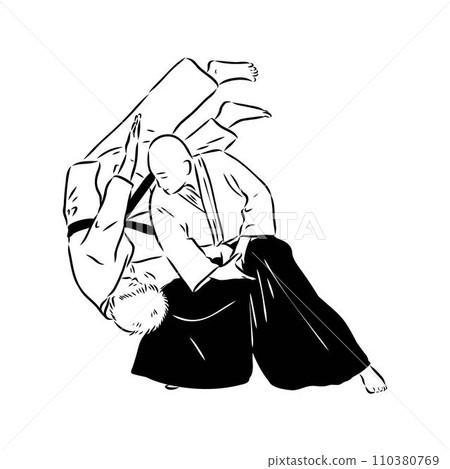 Aikido combat between athletes, stylized vector illustration Aikido combat between athletes, stylized vector illustration 110380769
