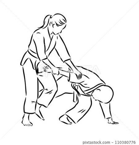 Aikido combat between athletes, stylized vector illustration 110380776