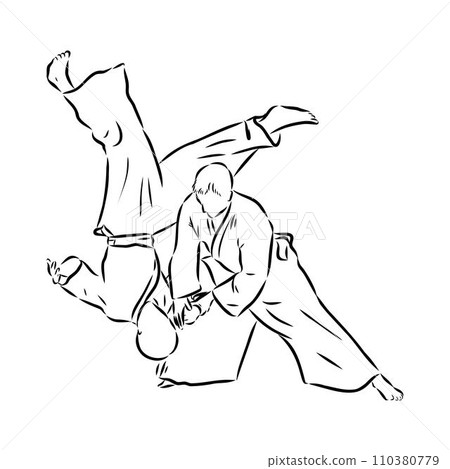 Aikido combat between athletes, stylized vector illustration 110380779