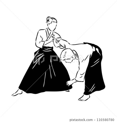 Aikido combat between athletes, stylized vector illustration 110380780