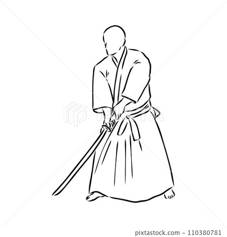 Aikido combat between athletes, stylized vector illustration 110380781