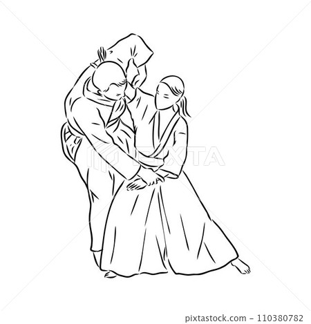 Aikido combat between athletes, stylized vector illustration Aikido combat between athletes, stylized vector illustration 110380782