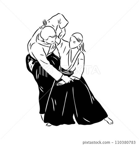 Aikido combat between athletes, stylized vector illustration 110380783