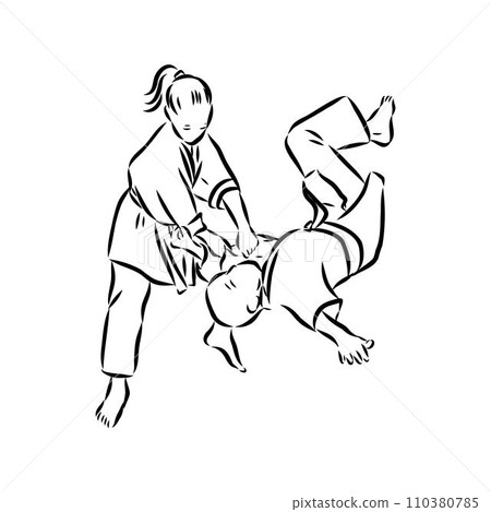 Aikido combat between athletes, stylized vector illustration Aikido combat between athletes, stylized vector illustration 110380785