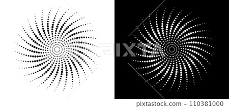 Abstract background with halftone dots in circle. Art design circle as logo or icon. A black figure on a white background and an equally white figure on the black side. 110381000