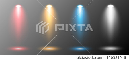 A set of four luminous colored transparent lighting effects on a dark gradient background. A set of four luminous colored transparent lighting effects on a dark gradient background. 110381046