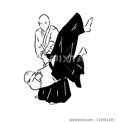 Aikido combat between athletes, stylized vector illustration Aikido combat between athletes, stylized vector illustration 110381205