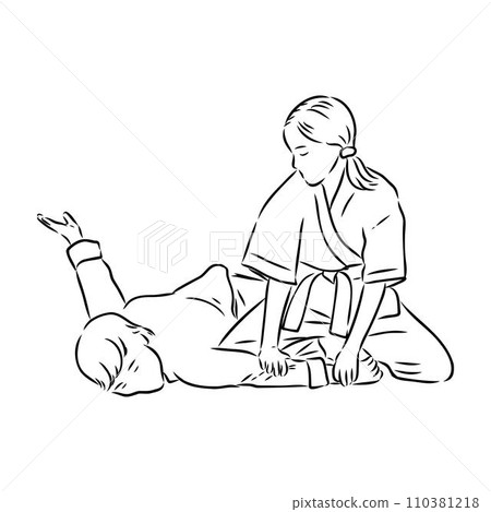 Aikido combat between athletes, stylized vector illustration 110381218