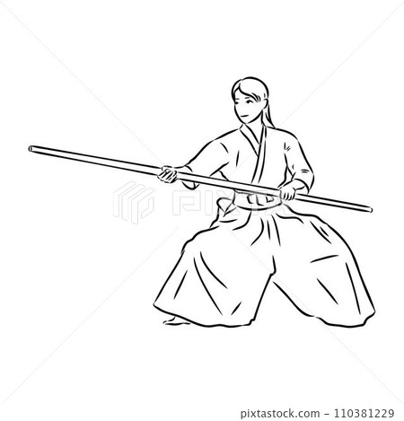 Aikido combat between athletes, stylized vector illustration Aikido combat between athletes, stylized vector illustration 110381229