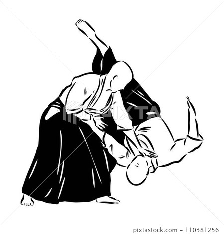 Aikido combat between athletes, stylized vector illustration Aikido combat between athletes, stylized vector illustration 110381256