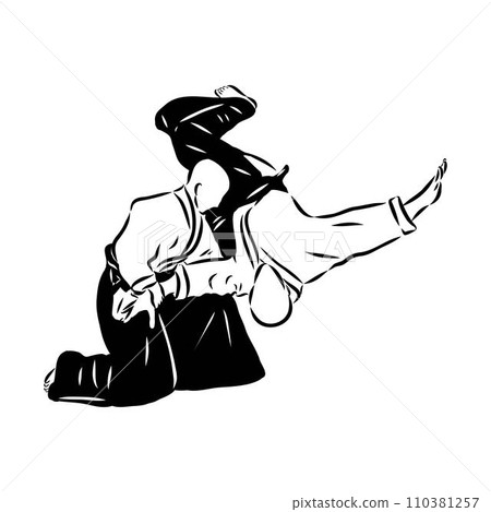 Aikido combat between athletes, stylized vector illustration Aikido combat between athletes, stylized vector illustration 110381257