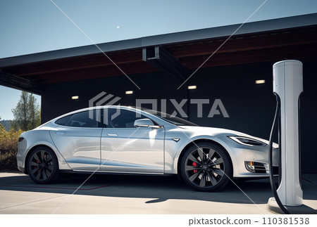 Electric Car on Charging. Charge an Electric Car. Powered car charging station. 110381538