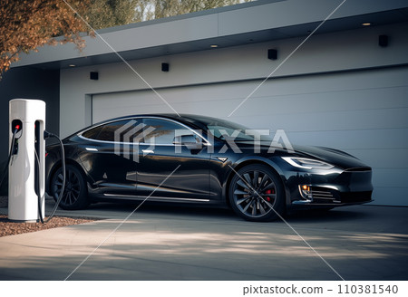 Electric Car on Charging. Charge an Electric Car. Powered car charging station. 110381540