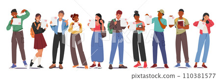 Anxious Students Male Female Characters Reveal Test Results With A Mix Of Relief And Tension, Vector Illustration 110381577