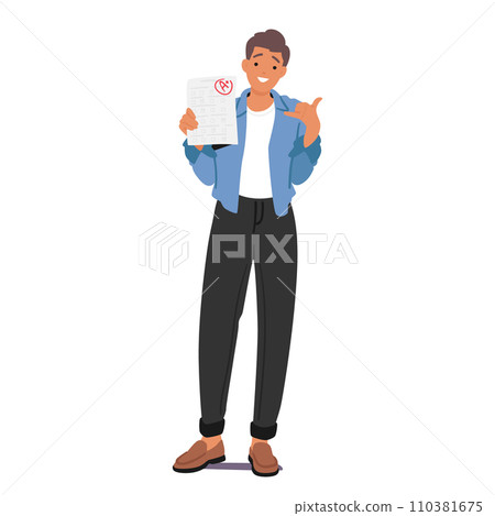 Ecstatic Male Student Character Proudly Displays His A Plus Test Result, Beaming With Achievement And Success Ecstatic Male Student Character Proudly Displays His A Plus Test Result, Beaming With Achievement And Success 110381675