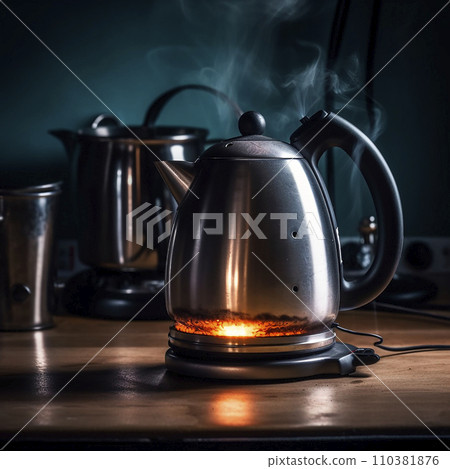 Electric kettle caught fire, flame, incident, malfunction, fire, insured event. Electric kettle caught fire, flame, incident, malfunction, fire, insured event. 110381876