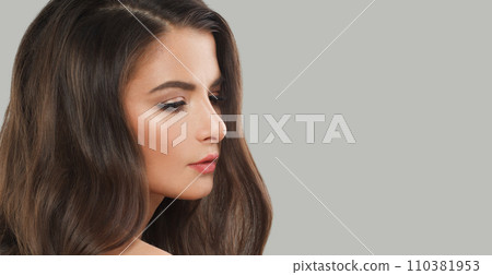 Cute fashion model with dark healthy hairstyle, fresh clean skin and trendy make-up Cute fashion model with dark healthy hairstyle, fresh clean skin and trendy make-up 110381953