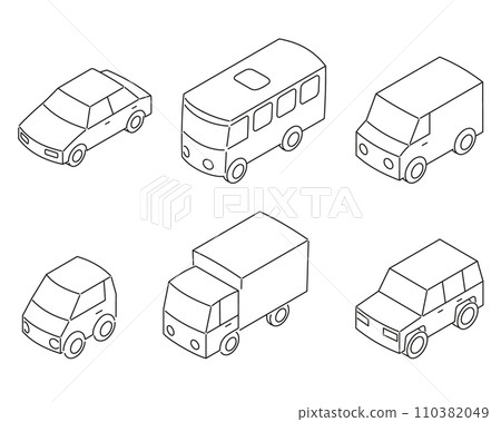 Urban transport in isometric view and outline. 110382049