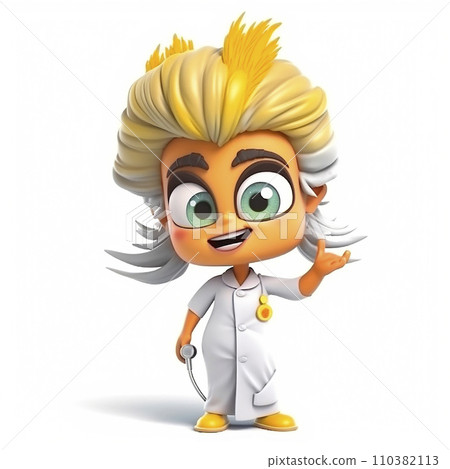 Cheerful blonde nurse, funny cute cartoon 3d illustration on white background, creative avatar Cheerful blonde nurse, funny cute cartoon 3d illustration on white background, creative avatar 110382113