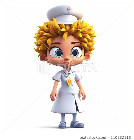 Cheerful blonde nurse, funny cute cartoon 3d illustration on white background, creative avatar 110382118