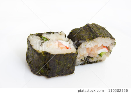 Japanese cuisine, rice sushi and fish - closeup 110382336