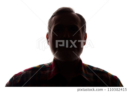 Portrait of a old man, front view - dark isolated silhouette 110382415