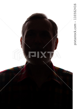 Portrait of a old man, front view - dark isolated silhouette Portrait of a old man, front view - dark isolated silhouette 110382416