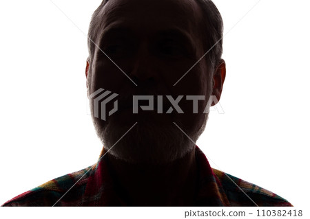 Portrait of a old man, front view - dark isolated silhouette 110382418