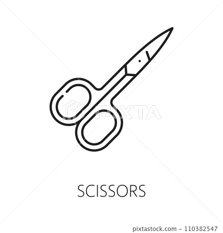 Nail manicure service icon with scissors. Cosmetology products, cosmetics and makeup tools shop, manicure and pedicure master line vector icon. Woman beauty or spa salon linear symbol or sign 110382547