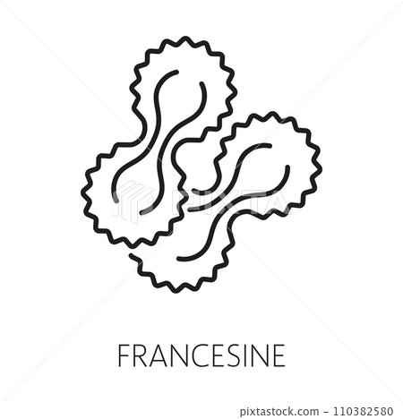 Francesine dry pasta isolated italian cuisine food outline icon. Vector bow shape traditional pasta of dough, wheat francesine 110382580