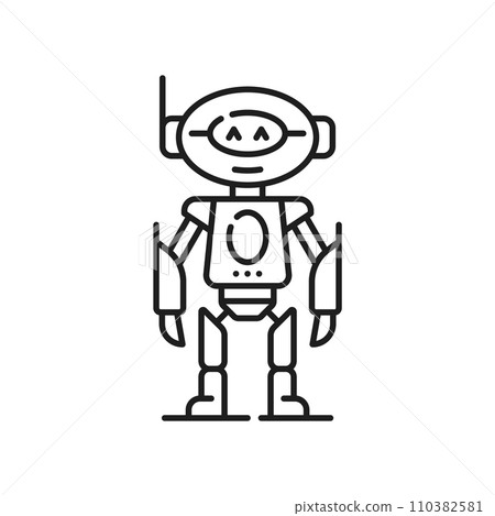 Robot line and outline icon of metallic humanoid figure, symbolizes advanced technology and automation with a mechanical body. Isolated vector futuristic artificial intelligence machine linear symbol Robot line and outline icon of metallic humanoid figure, symbolizes advanced technology and automation with a mechanical body. Isolated vector futuristic artificial intelligence machine linear symbol 110382581