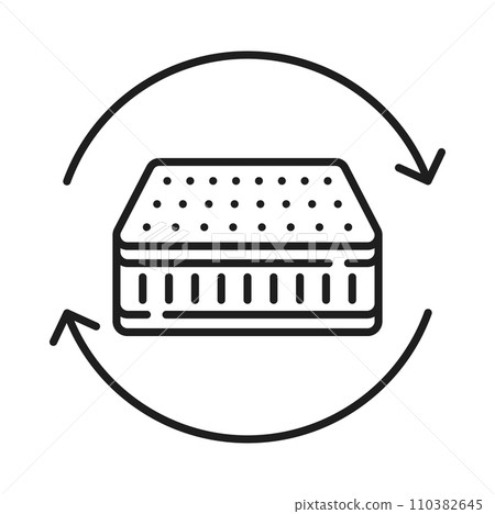 Two sided mattress line icon. Change side of orthopedic pad sign. Breathable sleep bed symbol, thin line outline icon, arrows how to change 110382645