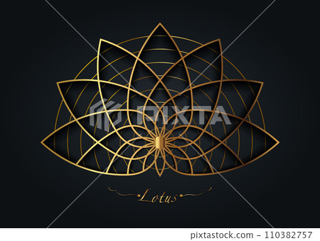 Gold Lotus flower, sacred geometry mandala, stylized circular ornament, golden line art floral logo. Flower blossom symbols of yoga, spa, beauty salon, cosmetics, relax, brand style. Vector isolated Gold Lotus flower, sacred geometry mandala, stylized circular ornament, golden line art floral logo. Flower blossom symbols of yoga, spa, beauty salon, cosmetics, relax, brand style. Vector isolated 110382757