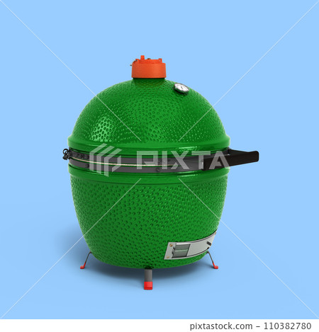 Small barbecue green color BBQ grill  for outdoor prepare meat food 3d render on blue 110382780