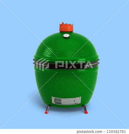 Small barbecue green color BBQ grill  for outdoor prepare meat food front view 3d render on blue 110382781