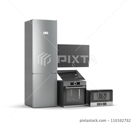 Modern built in kitchen appliances set 3d render on white background 110382782