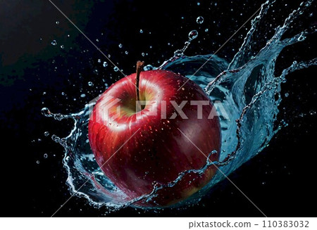 Red Apple Splashing in Water 110383032