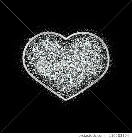 Silver dust on a black background in the shape of a heart, Valentine s Day card design 110383104