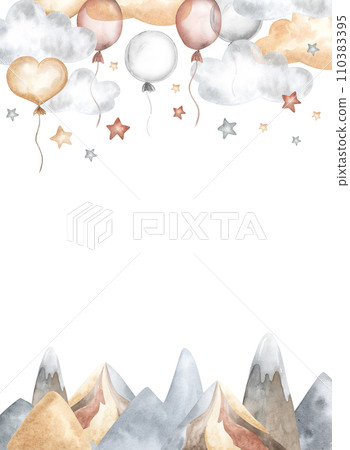 Birthday dinosaur theme watercolor invitation card template background for kids Birthday dinosaur theme watercolor invitation card template background for kids 110383395