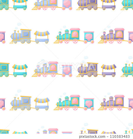 Cute children's seamless pattern with trains. Creative kids texture for fabric, wrapping, textile, wallpaper, apparel. Vector illustration Cute children's seamless pattern with trains. Creative kids texture for fabric, wrapping, textile, wallpaper, apparel. Vector illustration 110383483