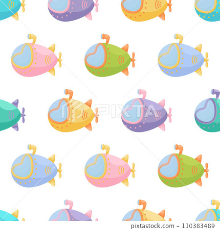 Cute children's seamless pattern with submarines. Creative kids texture for fabric, wrapping, textile, wallpaper, apparel. Vector illustration 110383489